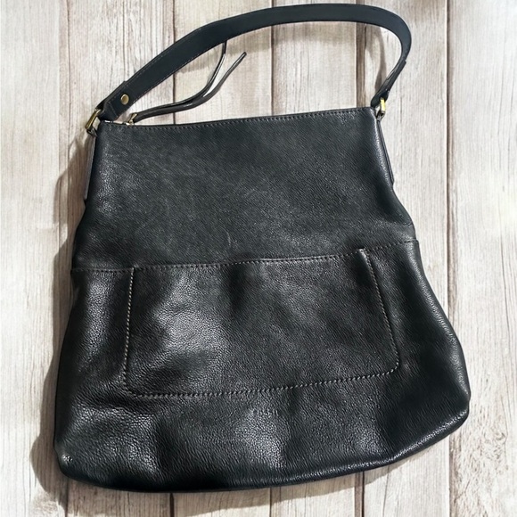 Fossil black leather hobo style shoulder bag zipper closure - Picture 1 of 6